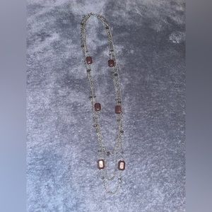 Long 3 strand purple stone silver necklace
